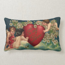 Vintage Victorian Valentine's Day Angels on Clouds Pillow