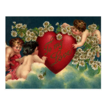 Vintage Victorian Valentine's Day Angels on Clouds Postcard