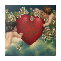 Vintage Victorian Valentine's Day Angels on Clouds Ceramic Tiles