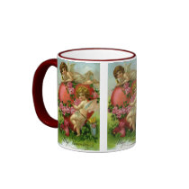 Vintage Victorian Valentines Day Angels with Heart Coffee Mugs