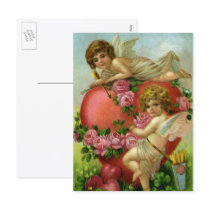 Vintage Victorian Valentines Day Angels with Heart Post Cards