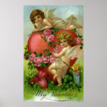 Vintage Victorian Valentines Day Angels with Heart posters