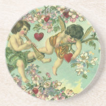 Vintage Victorian Valentines Day Cupids Heart Tree Beverage Coaster