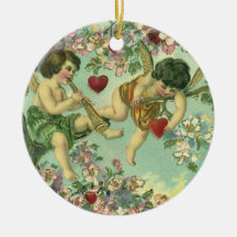 Vintage Victorian Valentines Day Cupids Heart Tree Christmas Ornament