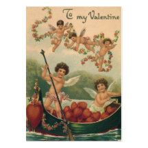 Vintage Victorian Valentine's Day Cupids in a Boat Business Card Template