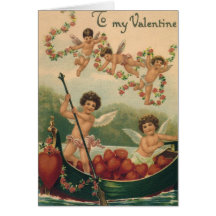 Vintage Victorian Valentine's Day Cupids in a Boat Greeting Card