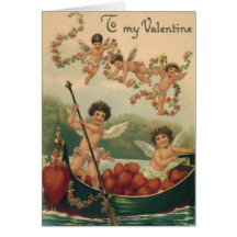 Vintage Victorian Valentine's Day Cupids in a Boat Cards