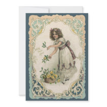 Vintage Victorian Valentine's Day Girl with Roses Personalized Announcements