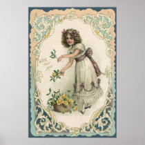 Vintage Victorian Valentine's Day Girl with Roses Posters