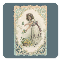 Vintage Victorian Valentine's Day Girl with Roses Square Stickers