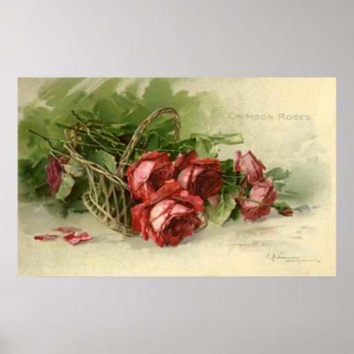Vintage Victorian Valentine's Day Red Roses Poster