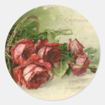 Vintage Victorian Valentine's Day Red Roses Round Stickers