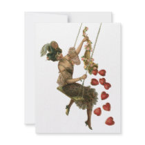 Vintage Victorian Valentine's Day Woman and Hearts Custom Invitation