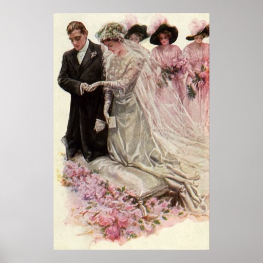 Vintage Victorian Wedding Ceremony, Bride Groom Posters