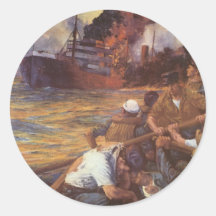 Vintage War Poster - Ship sinking Historical Round Sticker