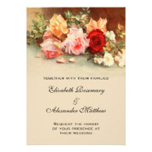 Vintage Wedding, Antique Rose Flowers Floral Art Announcements