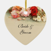 Vintage Wedding, Antique Rose Flowers Floral Art Christmas Ornament