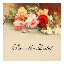 Vintage Wedding Antique Rose Flowers Save the Date Custom Invitations
