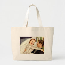 Vintage Wedding Bride and Groom, Happy Newlyweds Canvas Bags