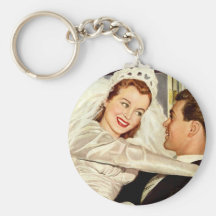 Vintage Wedding Bride and Groom, Happy Newlyweds Keychains