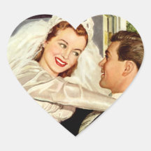 Vintage Wedding Bride and Groom, Happy Newlyweds Sticker