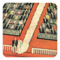 Vintage Wedding Ceremony, Bride and Groom Square Stickers