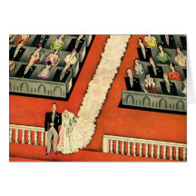 Vintage Wedding Ceremony, Bride Groom Newlyweds Greeting Card