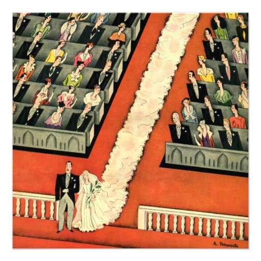 Vintage Wedding Ceremony, Bride Groom Newlyweds Personalized Invite