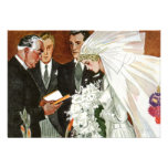 Vintage Wedding Ceremony, Bride Groom Newlyweds Custom Invites