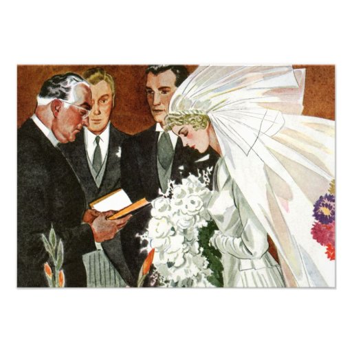 Vintage Wedding Ceremony, Bride Groom Newlyweds Custom Invites
