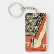 Vintage Wedding Ceremony, Bride Groom Newlyweds Rectangle Acrylic Keychain