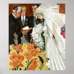 Vintage Wedding Ceremony, Bride Groom Newlyweds Print