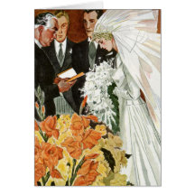 Vintage Wedding Ceremony, Bride Groom Say I Do Greeting Cards