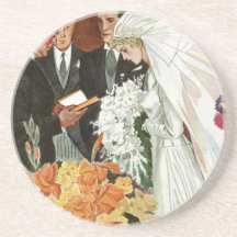 Vintage Wedding Ceremony, Bride Groom Say I Do Drink Coasters