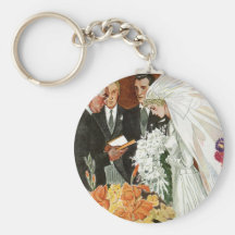 Vintage Wedding Ceremony, Bride Groom Say I Do Key Chains