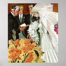 Vintage Wedding Ceremony, Bride Groom Say I Do Print