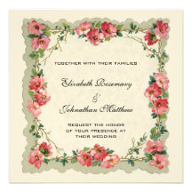Vintage Wedding, Floral Flower Border Pink Roses Invitations