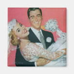 Vintage Wedding, Groom Carrying Bride, Newlyweds Fridge Magnets