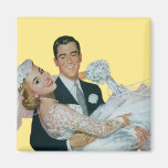 Vintage Wedding, Groom Carrying Bride, Newlyweds Refrigerator Magnets