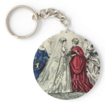 Vintage Wedding Party; Bride with Bridesmaids Key Chains