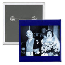 Vintage Wedding Picture - Happy Couple (Cyanotype) Pinback Buttons