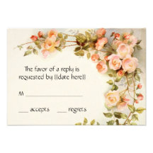 Vintage Wedding RSVP, Antique Pink Roses Flowers Personalized Invitations