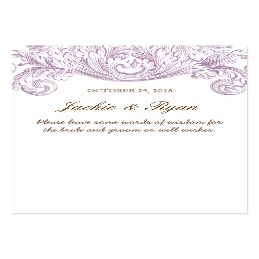 Vintage Wedding Words of Wisdom Guest Card Purple Business Card Template