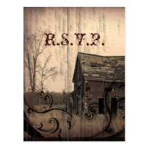 vintage western farmhouse  country Wedding RSVP Post Cards