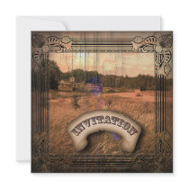 Vintage Western Rustic Country Wedding Invitation