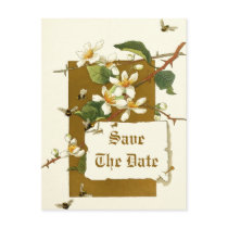 Vintage white flowers wedding Save the Date Post Cards