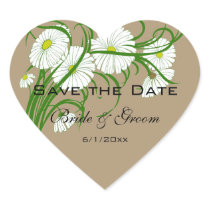 Vintage White Gerber Daisy Flowers Wedding Set Heart Sticker