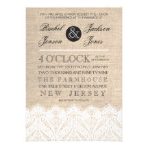 Vintage White Lace & Burlap Wedding Invitation