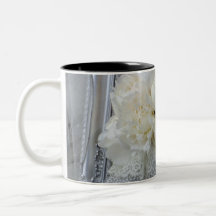 Vintage White Peonies Bridal Bouquet Mugs