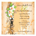 Vintage white plumeria ivy orange invitation